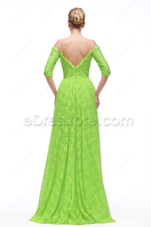 Lime Green High Low Prom Dress with Sleeves.