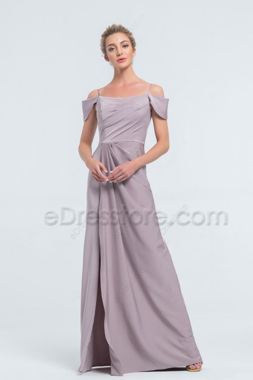 Mauve Satin Prom Dresses with Slit Long