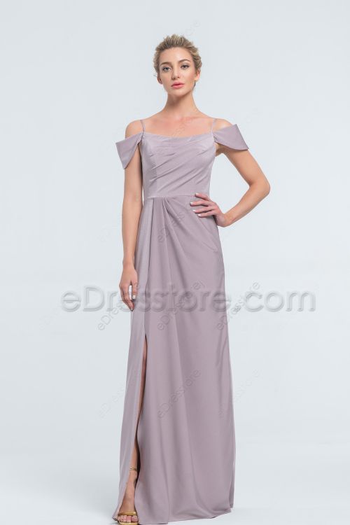 Mauve Satin Prom Dresses with Slit Long