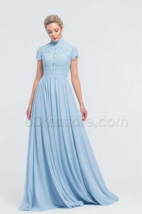Modest Baby Blue Bridesmaid Dresses