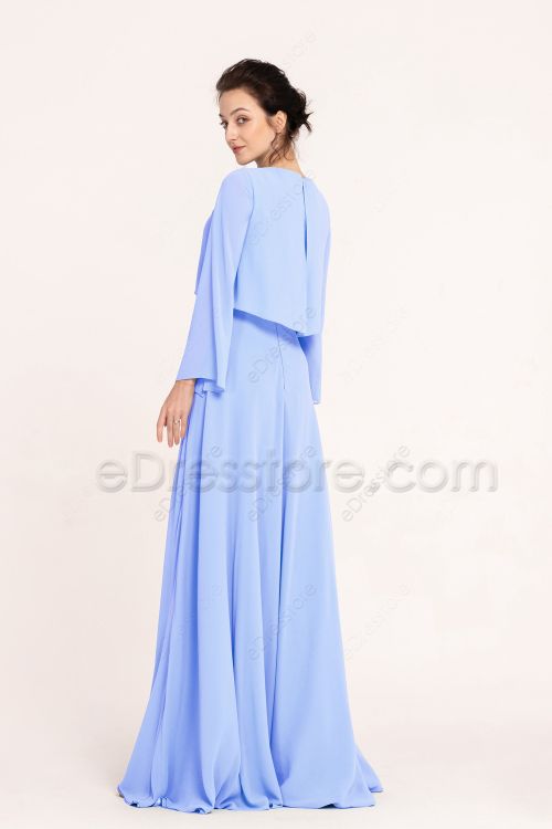 Modest Baby Blue Plus Size Bridesmaid Dresses with Sleeves