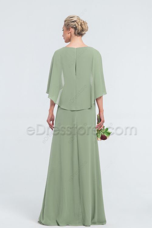 Modest Beaded Dusty Sage Green Bridesmaid Dresses with Cape