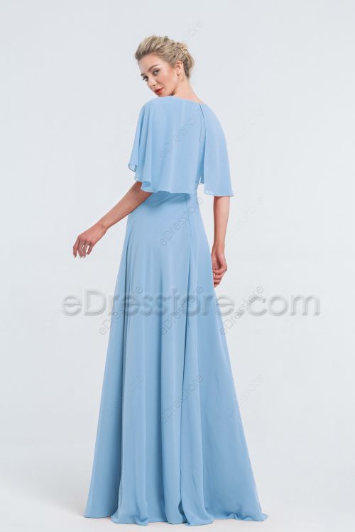 Modest Beaded Ice Blue Bridesmaid Dresses with Cape