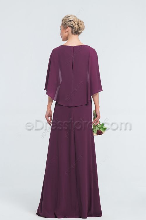 Modest Beaded Plum Bridesmaid Dresses with Cape