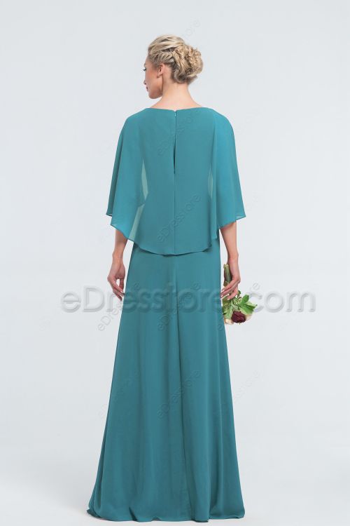 Modest Beaded Turquoise Bridesmaid Dresses with Cape