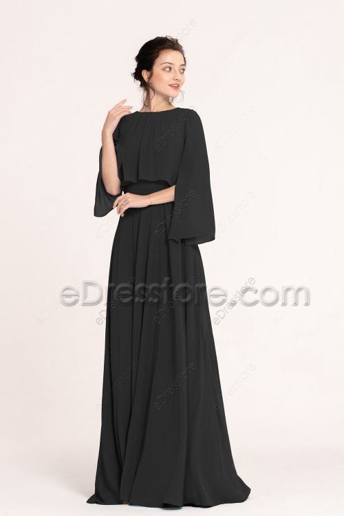 Modest Black Bridesmaid Dresses Long Sleeves