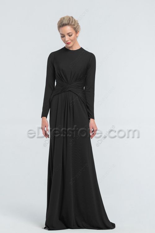 Modest Black Bridesmaid Dresses with Long Sleeves