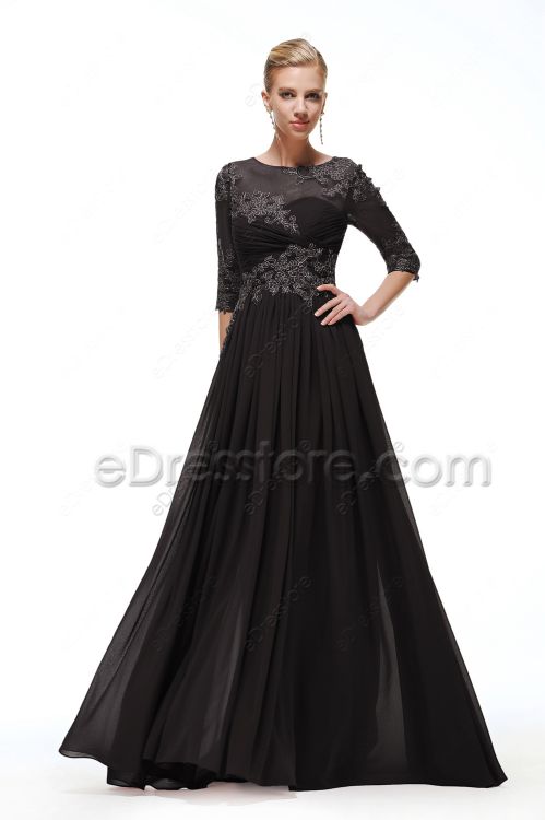 Modest Black Bridesmaid Dresses with Sleeves
