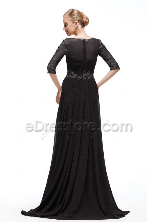Modest Black Bridesmaid Dresses with Sleeves