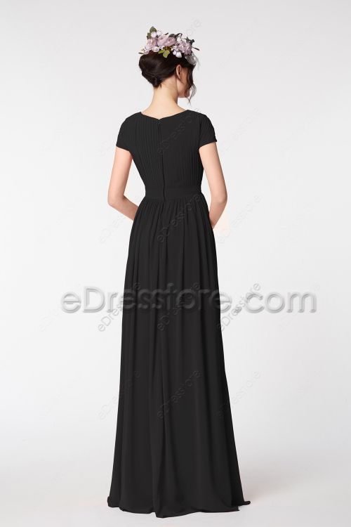 Modest Black Bridesmaid Dresses with Sleeves