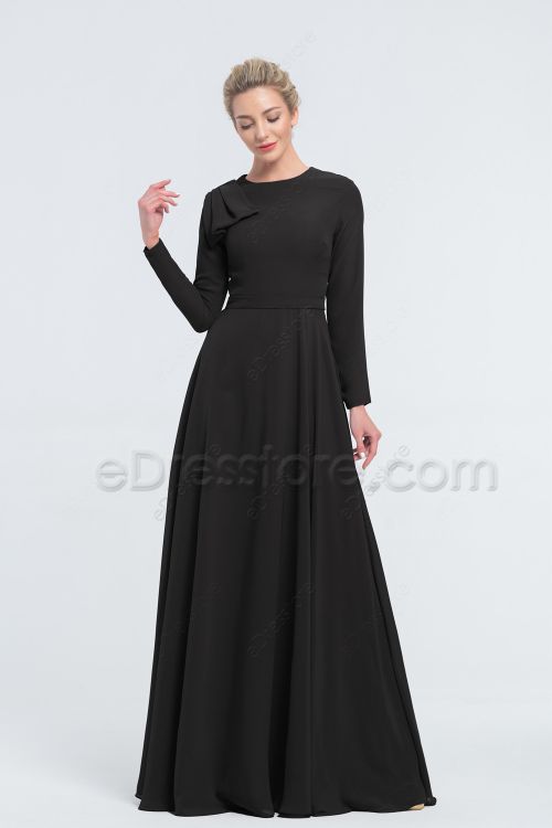Modest Black Long Sleeve Bridesmaid Dresses
