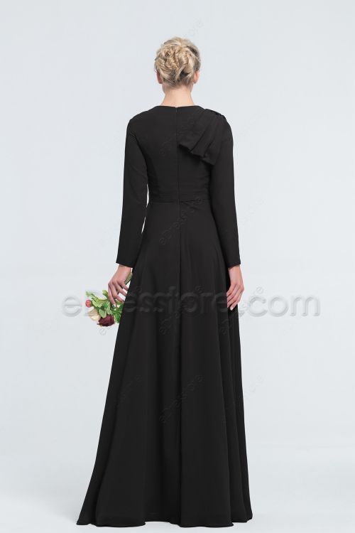 Modest Black Long Sleeve Bridesmaid Dresses