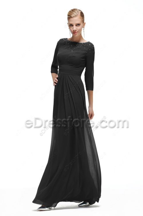 Modest Black Mormon Bridesmaid Dresses with Sleeves