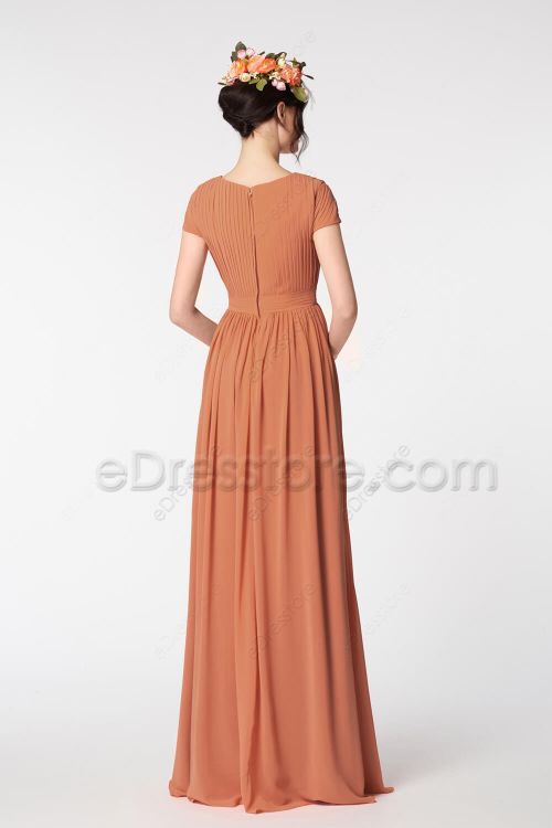 Modest Burnt Orange Bridesmaid Dresses Cap Sleeves
