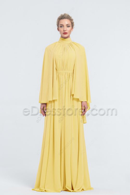 Modest Butter Yellow Bridesmaid Dresses Long Sleeves