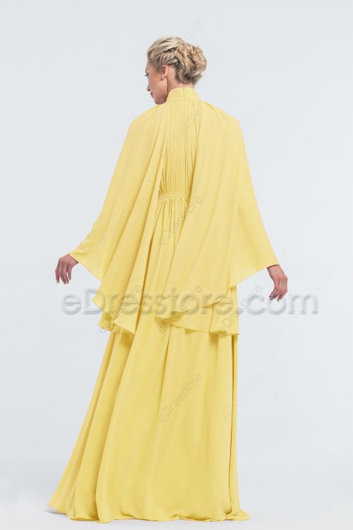 Modest Butter Yellow Bridesmaid Dresses Long Sleeves