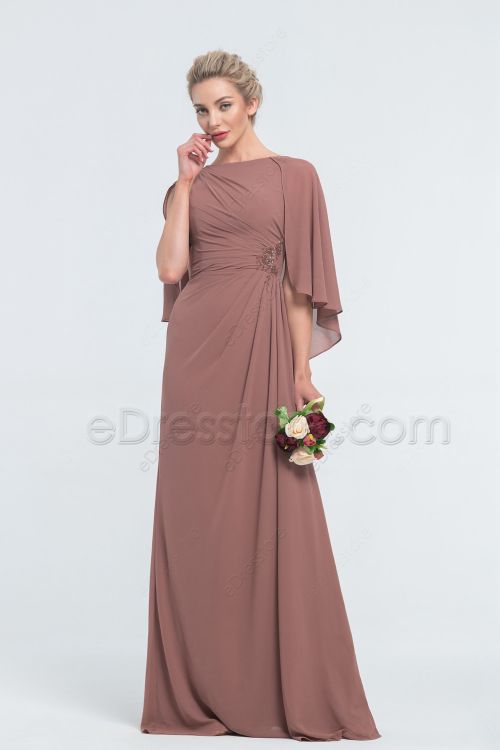 Modest Cinnamon Rose Bridesmaid Dresses with Capelet