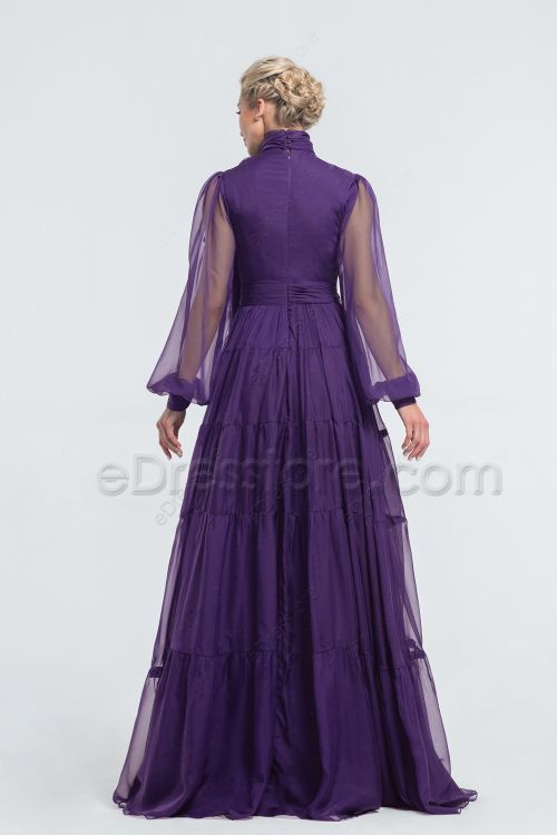 Modest Dark Purple Bridesmaid Dresses Long Sleeves