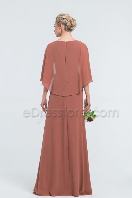 Modest Desert Coral Bridesmaid Dresses with Cape