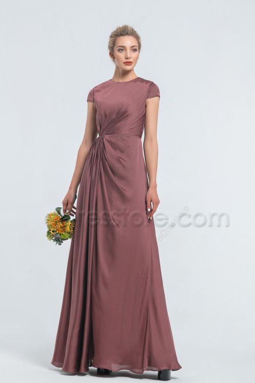 Modest Desert Rose Bridesmaid Dresses with Cap Sleeves