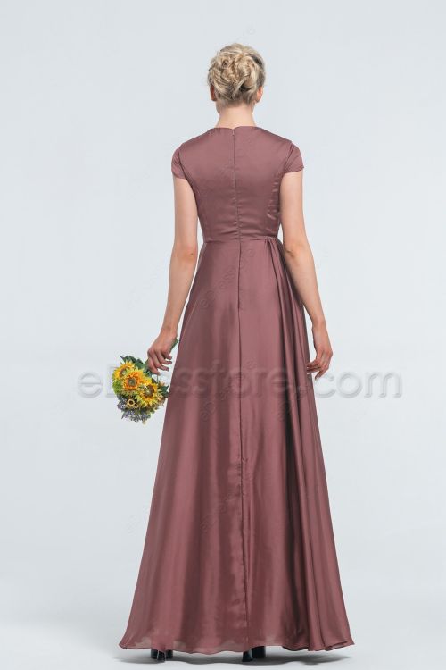 Modest Desert Rose Bridesmaid Dresses with Cap Sleeves