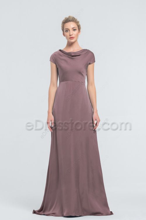 Modest Desert Rose Satin Bridesmaid Dresses Cowl Neck