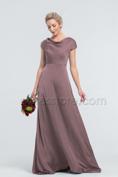 Modest Desert Rose Satin Bridesmaid Dresses Cowl Neck