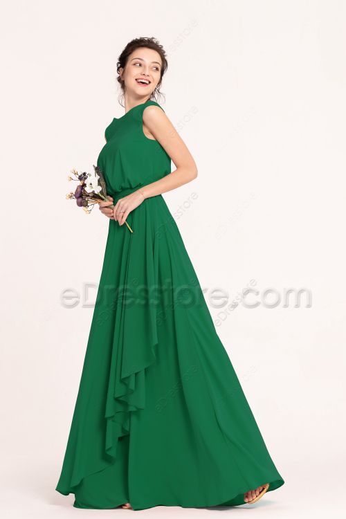 Modest Emerald Bridesmaid Dress Boat Neck