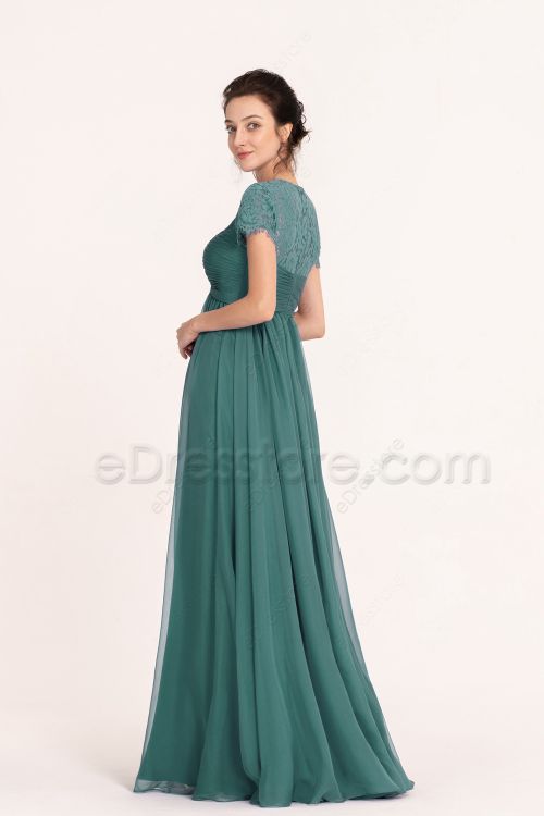 Modest Eucalyptus Green Maternity Bridesmaid Dresses with Sleeves