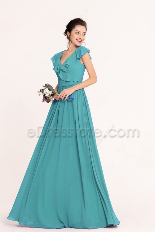 Modest Flounce Jade Bridesmaid Dresses for Spring and Summer Wedding