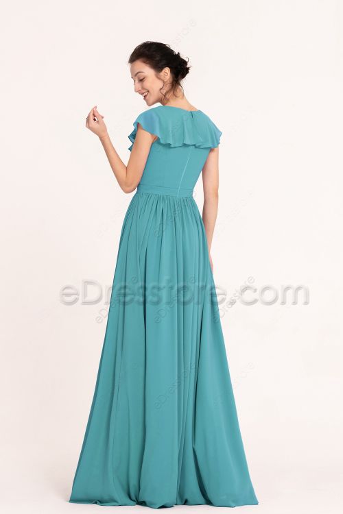 Modest Flounce Jade Bridesmaid Dresses for Spring and Summer Wedding