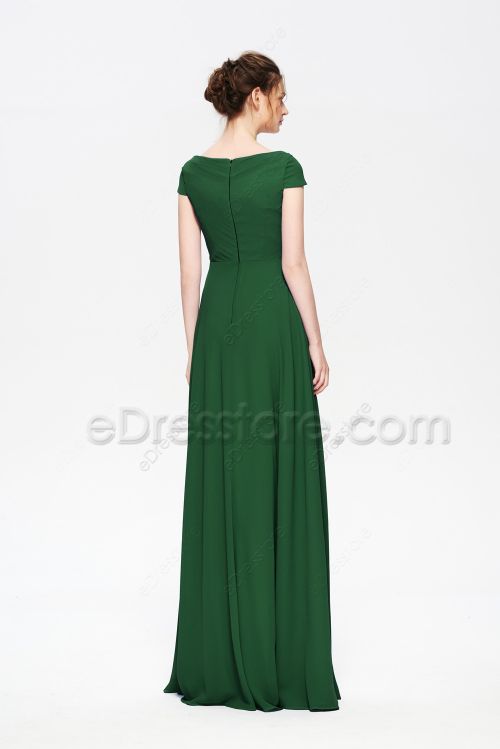 Modest Forest Green Bridesmaid Dresses Cowl Neck