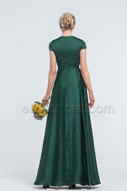 Modest Forest Green Satin Bridesmaid Dresses