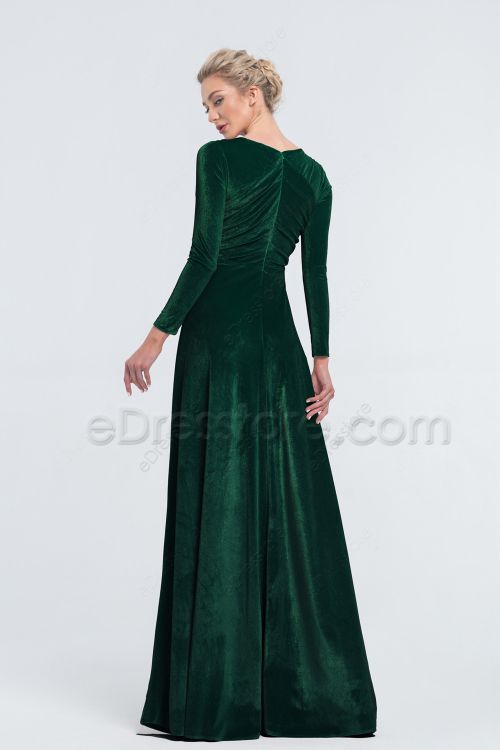 Modest Forest Green Velvet Bridesmaid Dresses Long Sleeves for Winter Weddings