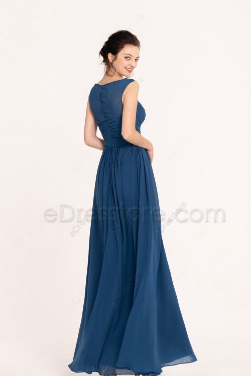 Modest Indigo Blue Bridesmaid Dresses with Long Sleeve Bolero