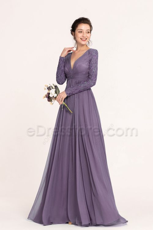 Modest Lavender Grey Materniy Bridesmaid Dresses Long Sleeves