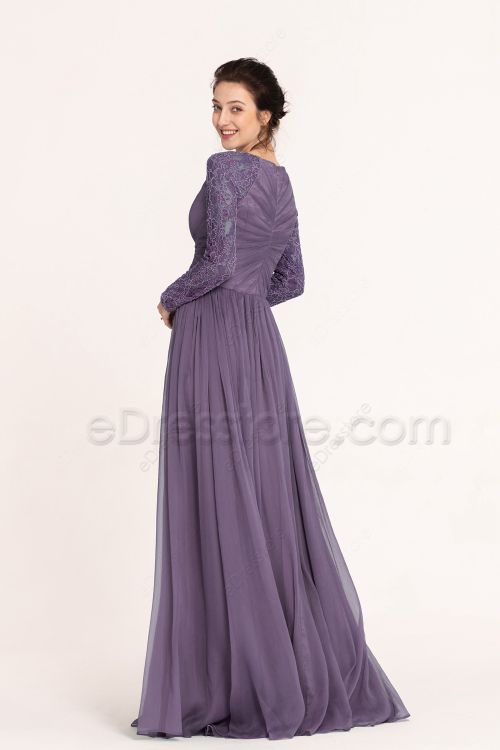 Modest Lavender Grey Materniy Bridesmaid Dresses Long Sleeves