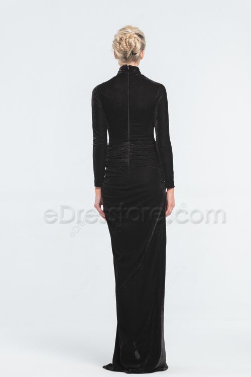 Modest LDS Black Velvet Bridesmaid Dresses Long Sleeves