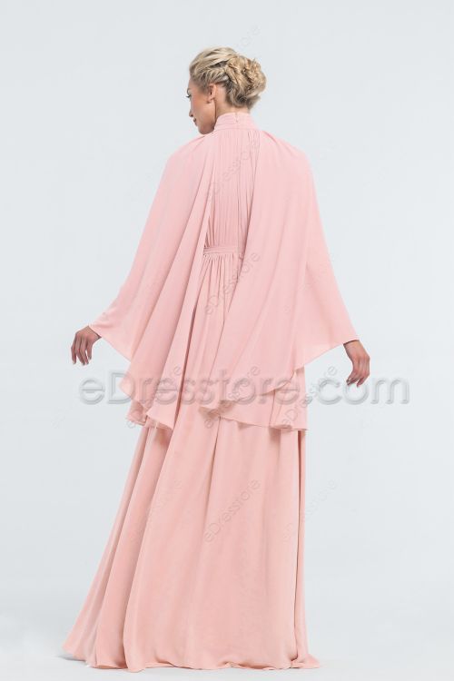 Modest LDS Blush Pink Bridesmaid Dresses Long Sleeves