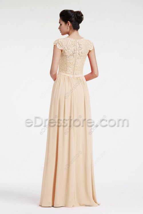 Modest LDS Champagne Colored Bridesmaid Dresses