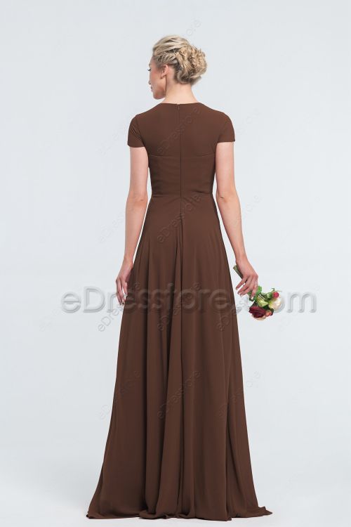 Modest LDS Chocolate Brown Bridesmaid Dresses