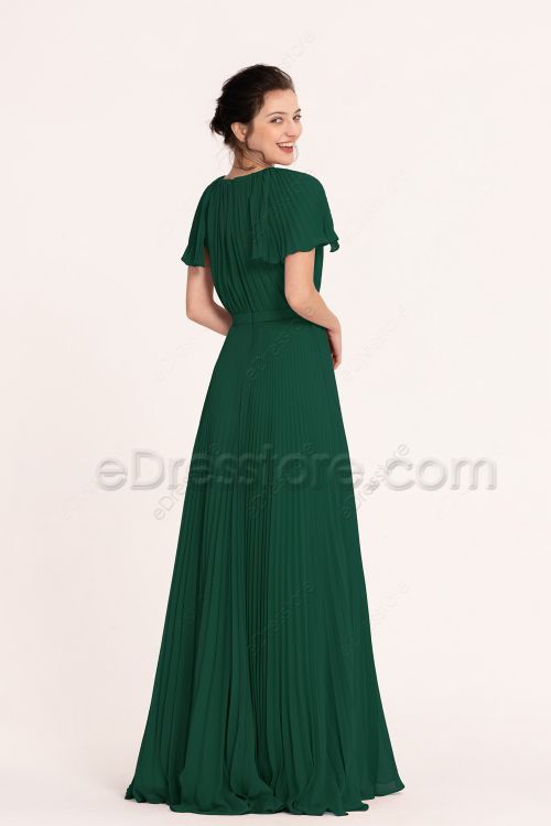 Modest LDS Dark Emerald Green Autumn Bridesmaid Dresses 1