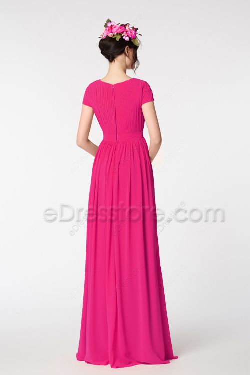 Modest LDS Hot Pink Bridesmaid Dresses