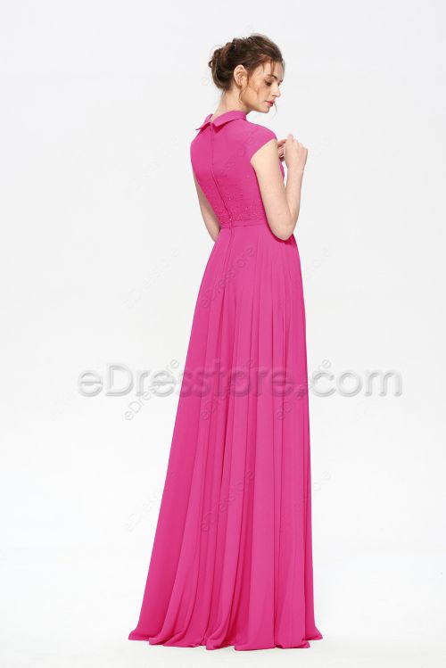 Modest LDS Hot Pink Bridesmaid Dresses Long | eDresstore
