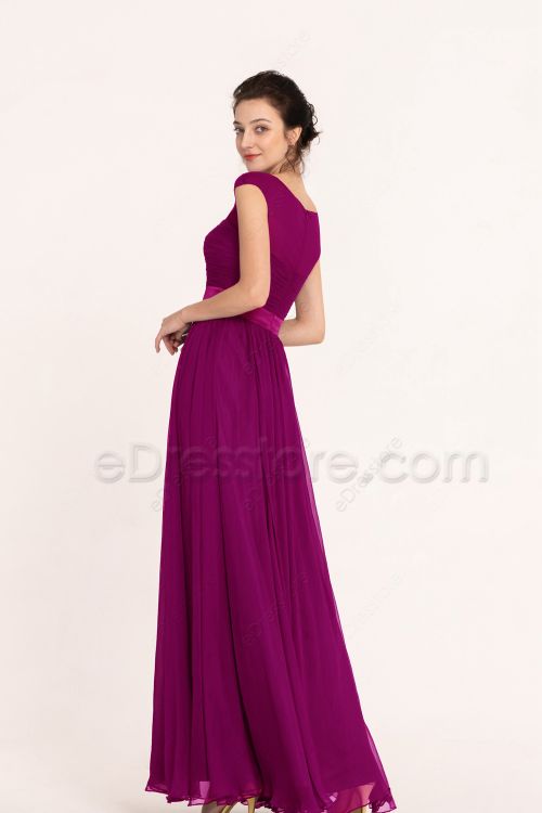 Modest LDS Magenta Bridesmaid Dresses Fall Weddings