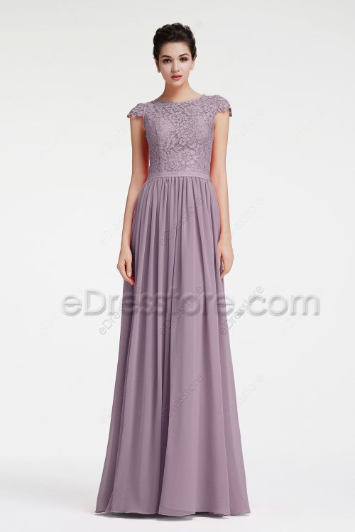 Modest LDS Mauve Bridesmaid Dresses Cap Sleeves
