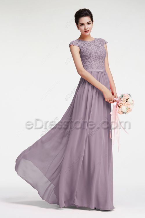 Modest LDS Mauve Bridesmaid Dresses Cap Sleeves