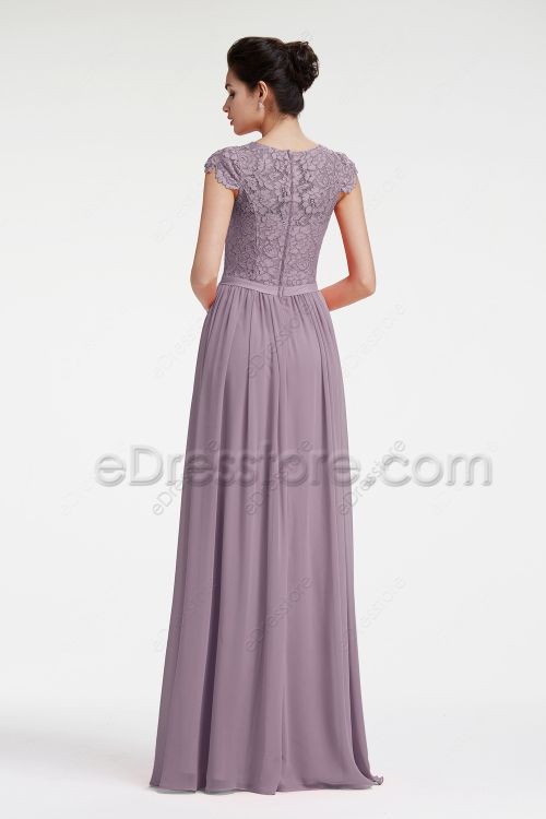 Modest LDS Mauve Bridesmaid Dresses Cap Sleeves