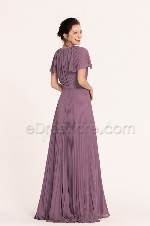 Modest LDS Mauve Bridesmaid Dresses with Sleeves