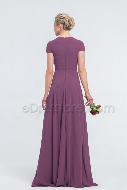 Modest LDS Mauve Bridesmaid Dresses with Sleeves